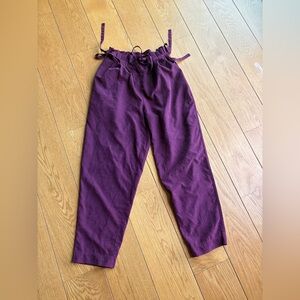 Women's burgundy paperbag tie waist Pants